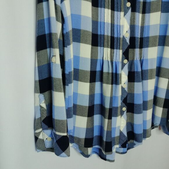 ⭐ Croft & Borrow Relaxed Rayon Blouse Plaid Button Front Roll Tab Slves Shirt Lg - Picture 3 of 4